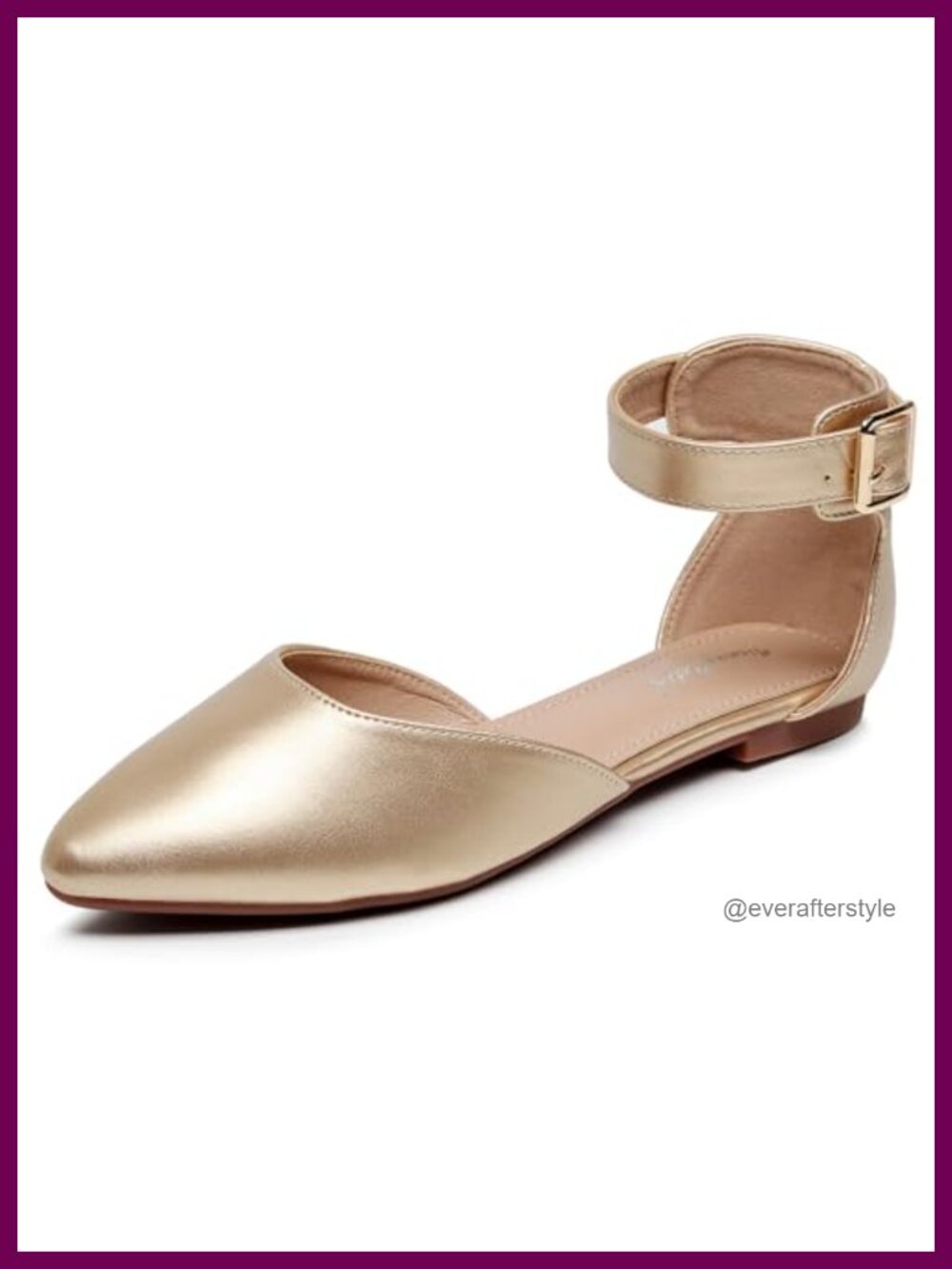 D'Orsay Strap Flats with Adjustable Ankle Buckle & Padded Insole, Comfortable